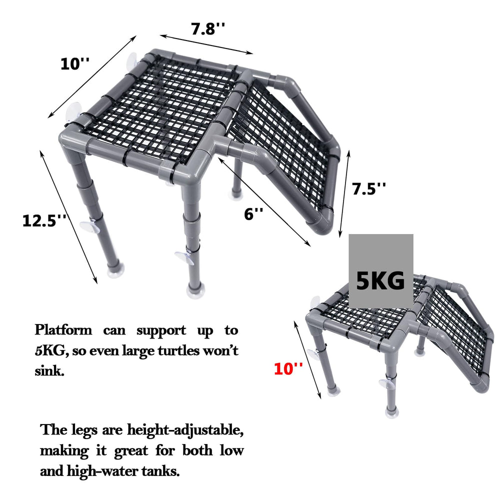 StellarOcean turtle basking platform pvc-cutting compatibility option allows height customization for fit.