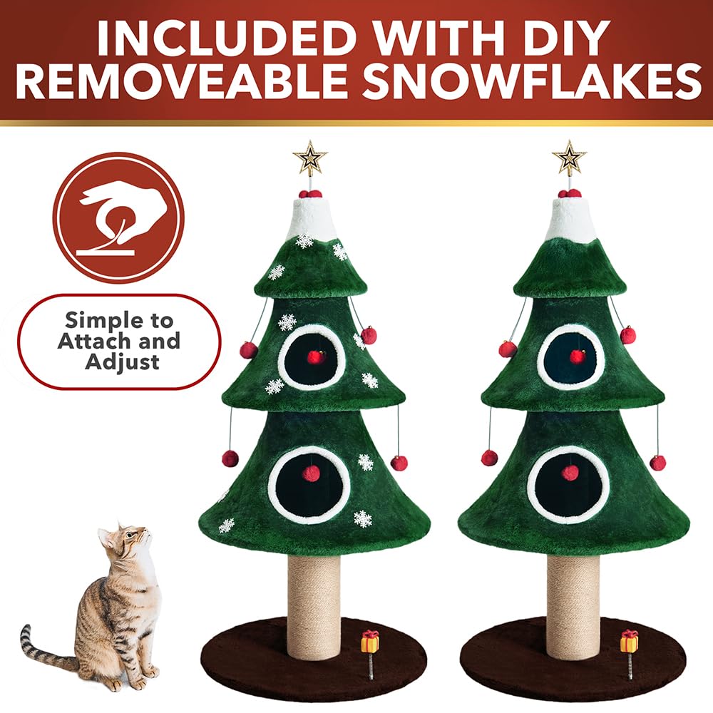 Stephan Roberts cat Christmas tree interactive toys encourage batting and playful swats during cuddle time.