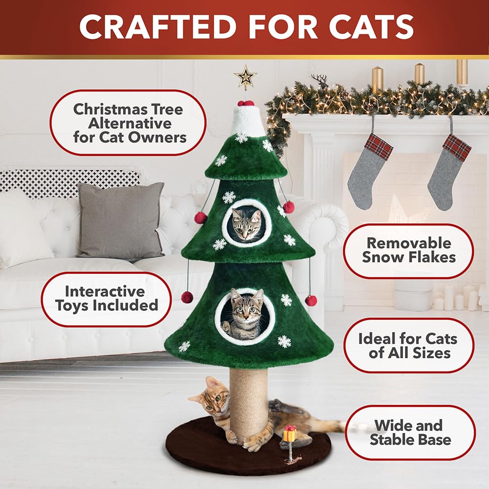 Stephan Roberts cat Christmas tree soft platforms invite climbing, perching, and secure nap spots.