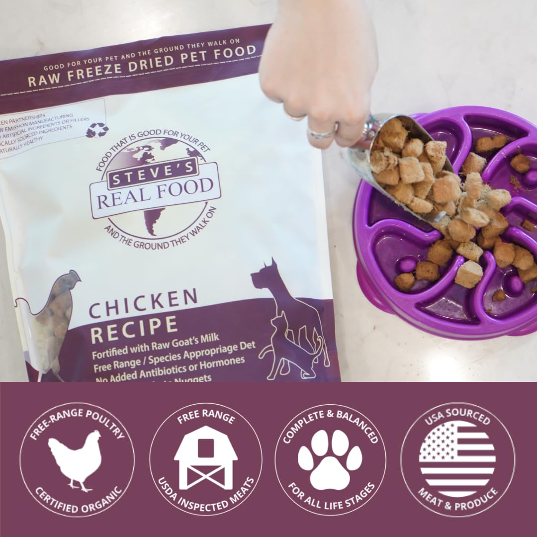 Steve's Real Food nuggets pour into bowl for quick meals.