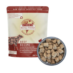 Steve's Real Food beef nugget in bowl for convenient raw feeding.