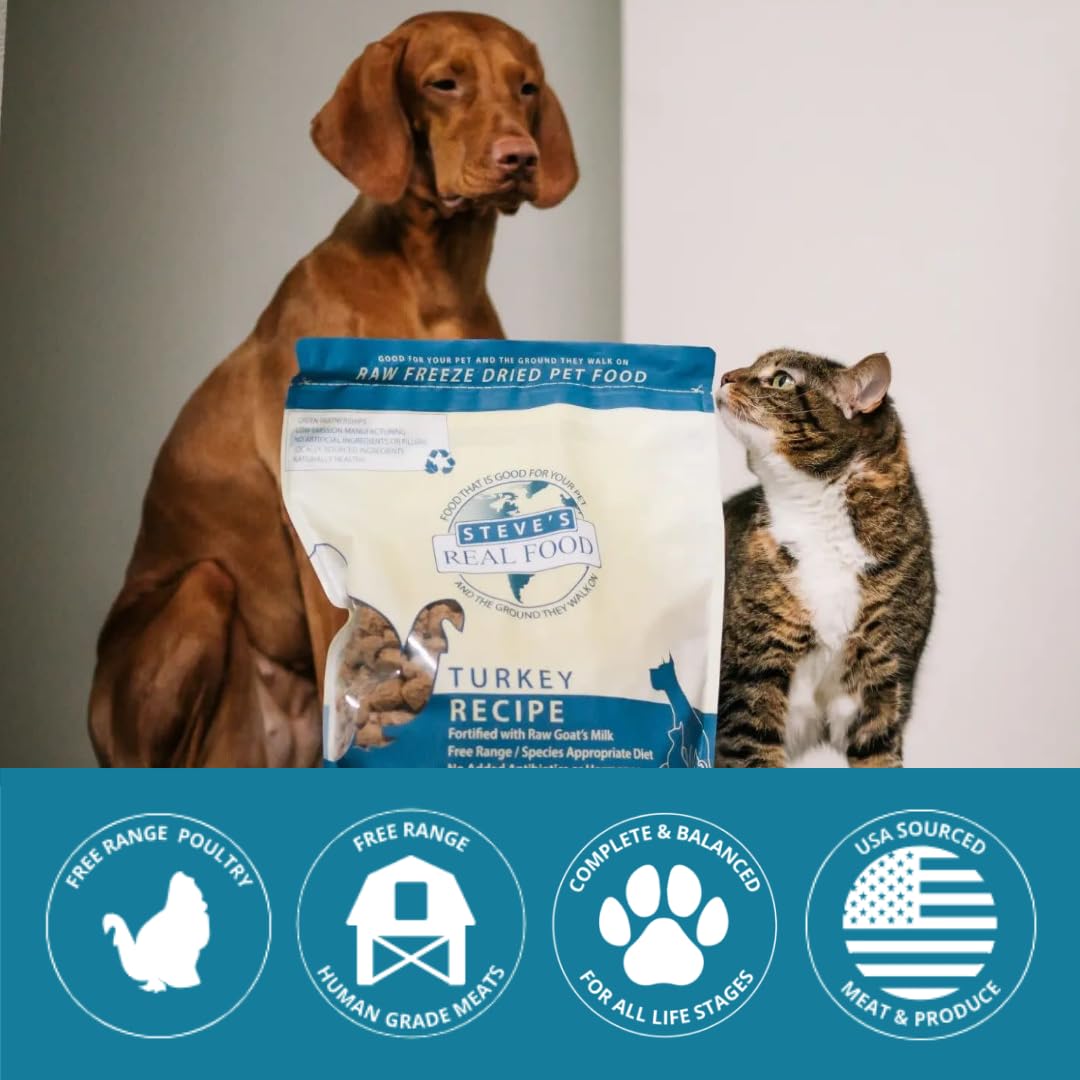 Steve's Real Food freeze-dried turkey nuggets bag front communicates brand trust.