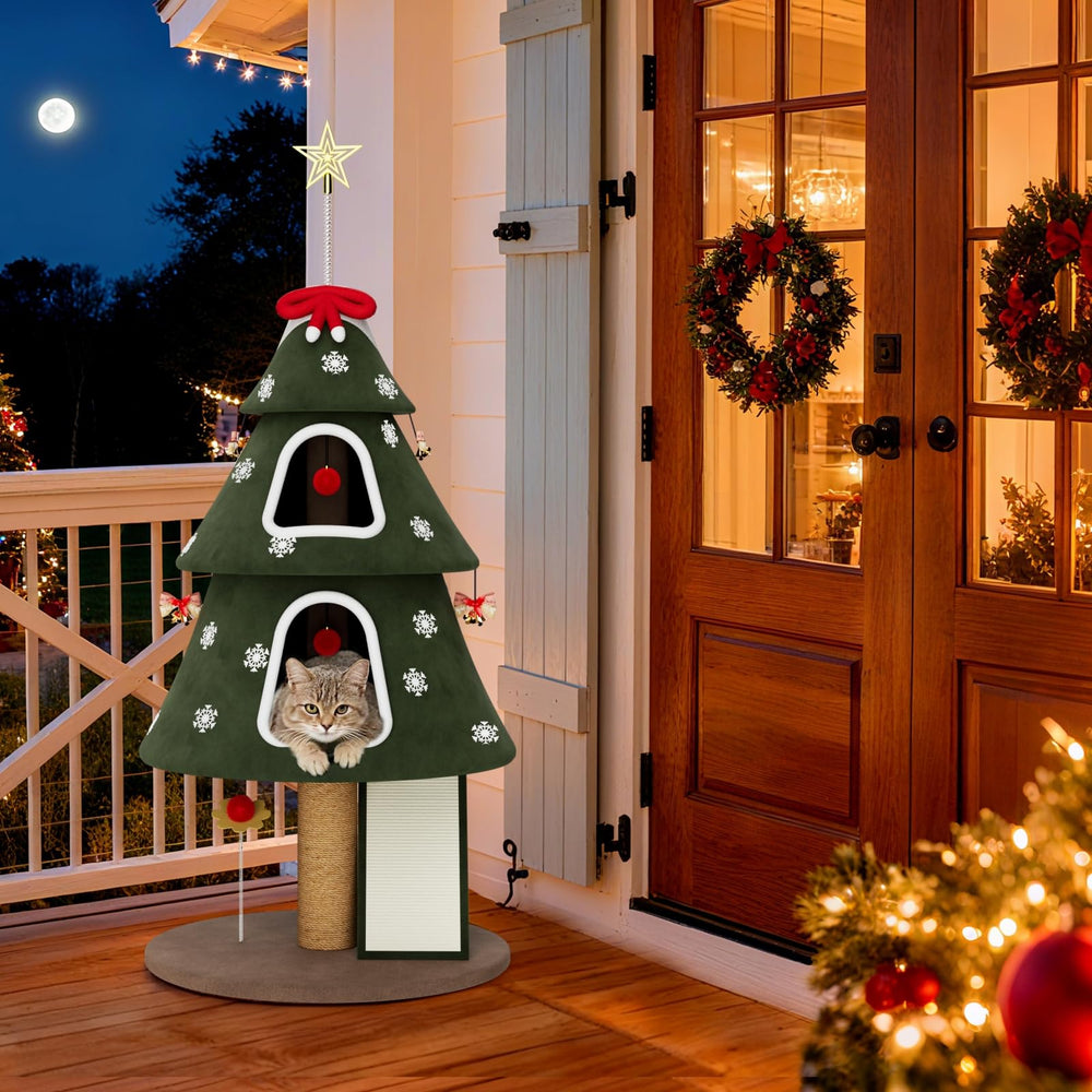 STILLCOVE cat-tree-star-topper completes holiday display.