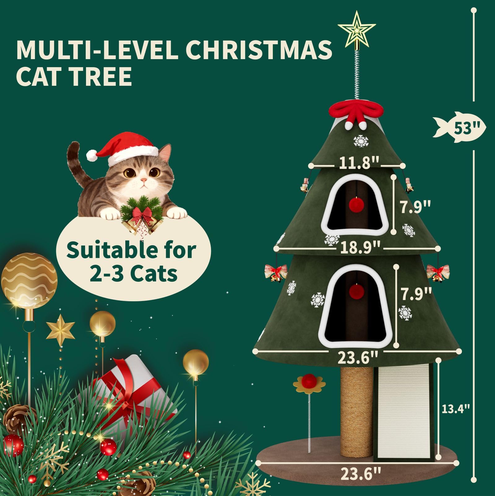 STILLCOVE christmas-cat-tree-scratching-post provides durable surface for claw care.