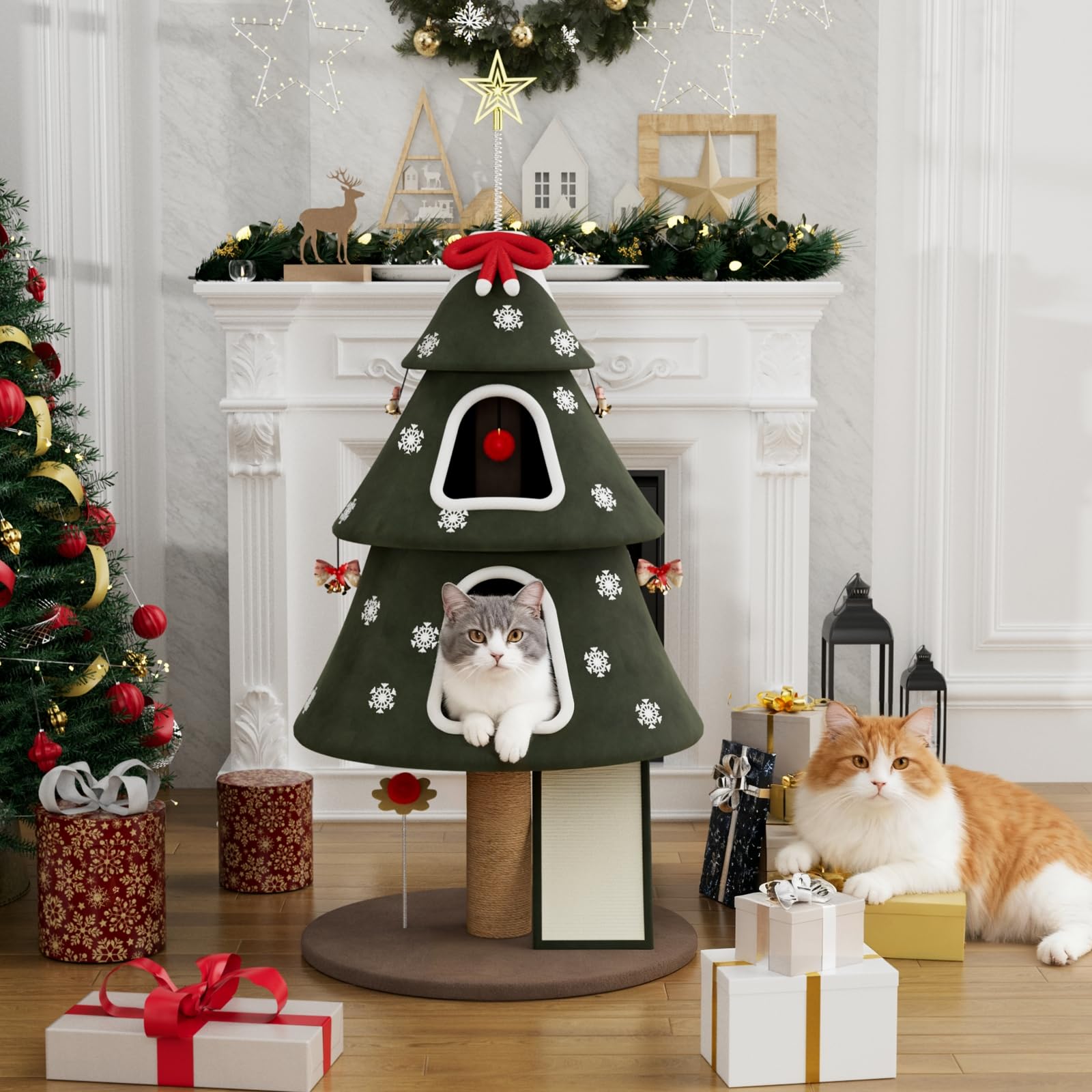 STILLCOVE christmas-cat-tree-topper brightens the room with festive charm.