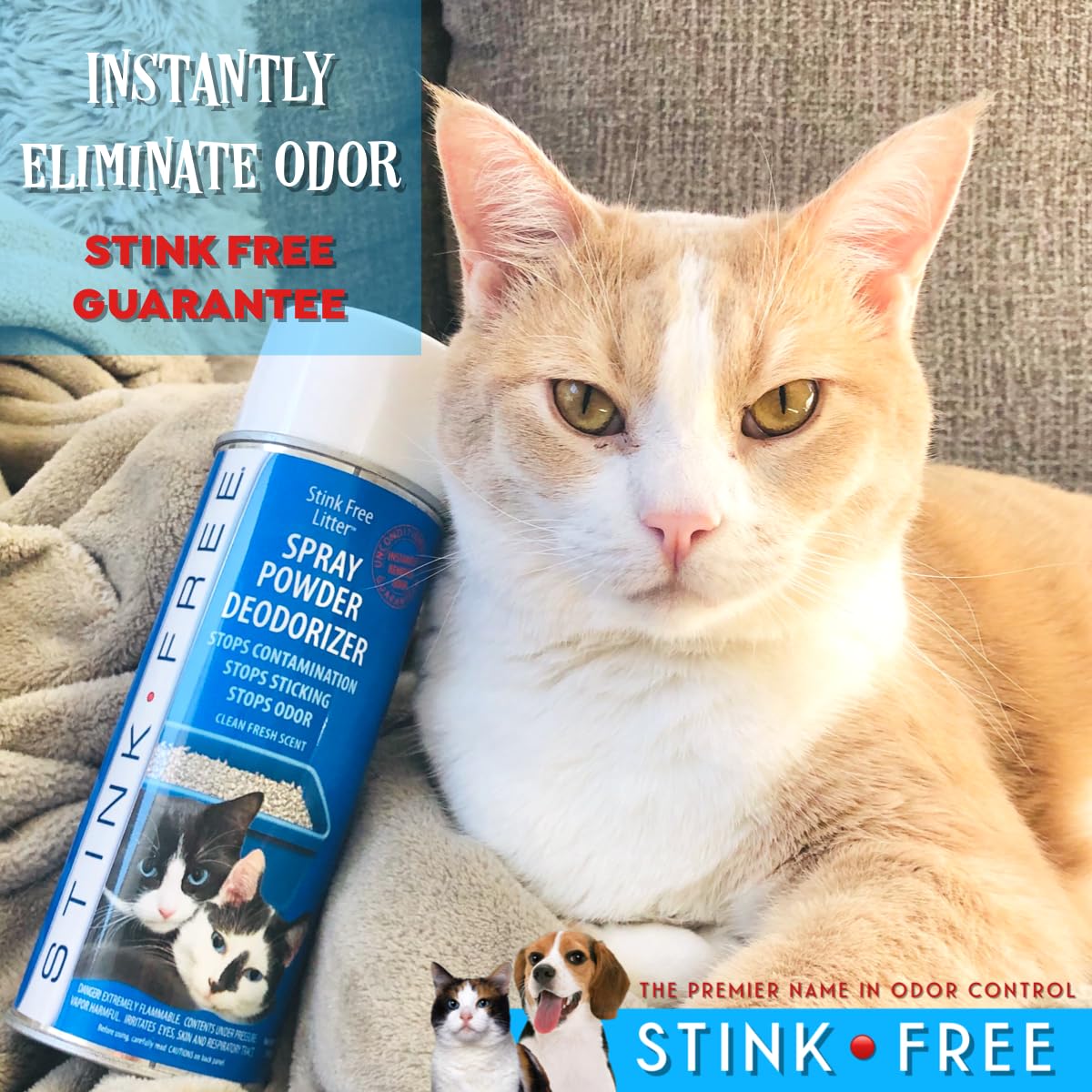 Stink Free non-toxic formula safe around pets; family-friendly odor control.