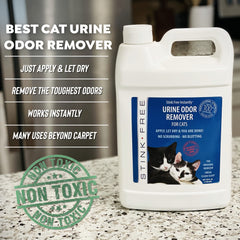 Stink Free Oxidation-based Urine Cleaner packaging highlights non-enzyme, fast-acting formula.