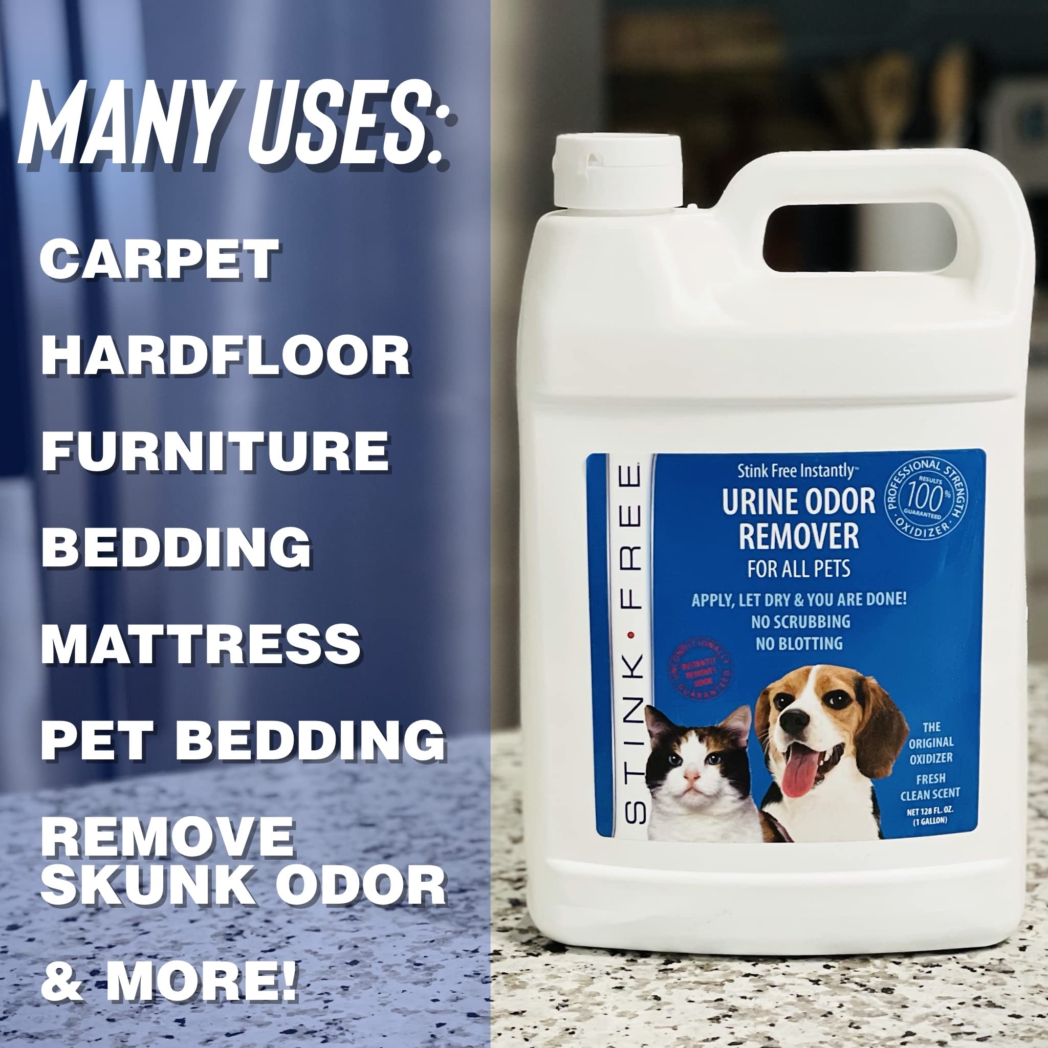Stink Free Pet Urine Odor Eliminator professional-strength performance on tough messes.