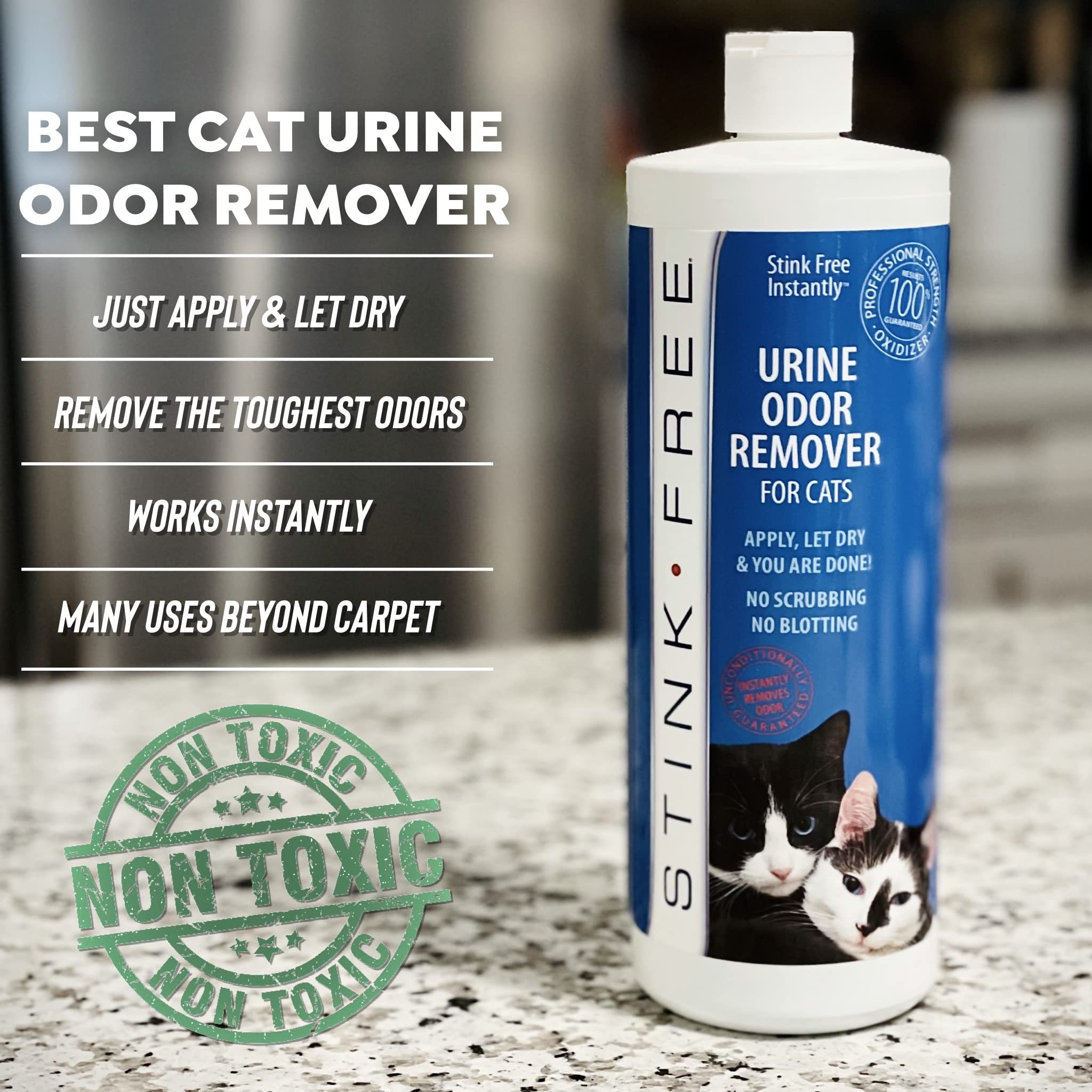 Stink Free rug spot-treatment demonstrates targeted odor removal.