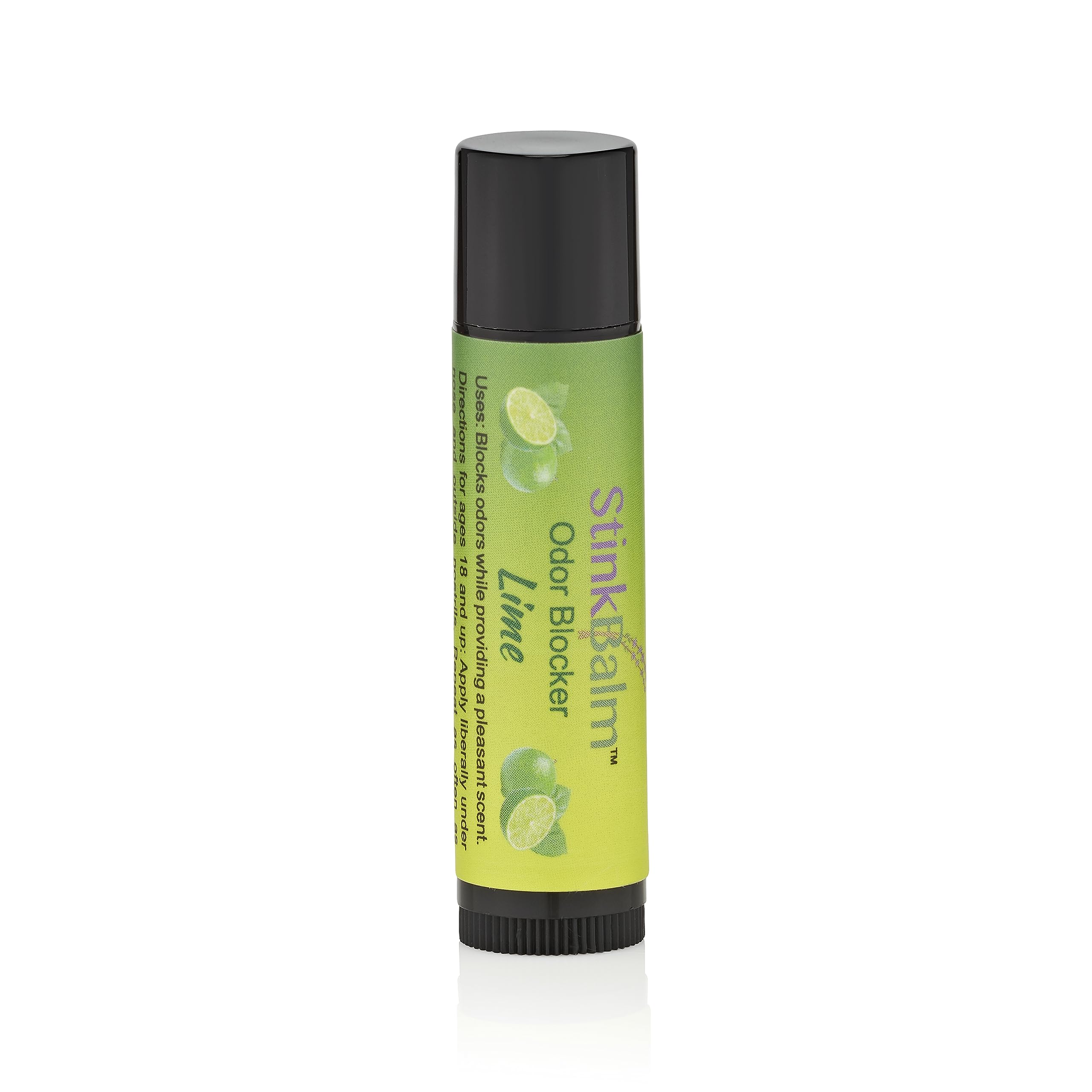 StinkBalm Odor Blocker Citrus 911 hand angle highlights easy application to bags, shoes, or gear.
