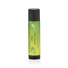 StinkBalm Odor Blocker Citrus 911 hand angle highlights easy application to bags, shoes, or gear.