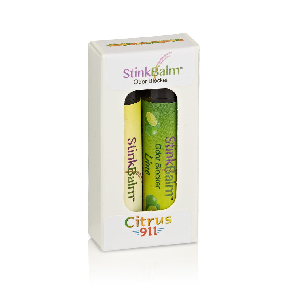 StinkBalm Odor Blocker Citrus 911 bottle front delivers citrus freshness and odor control.