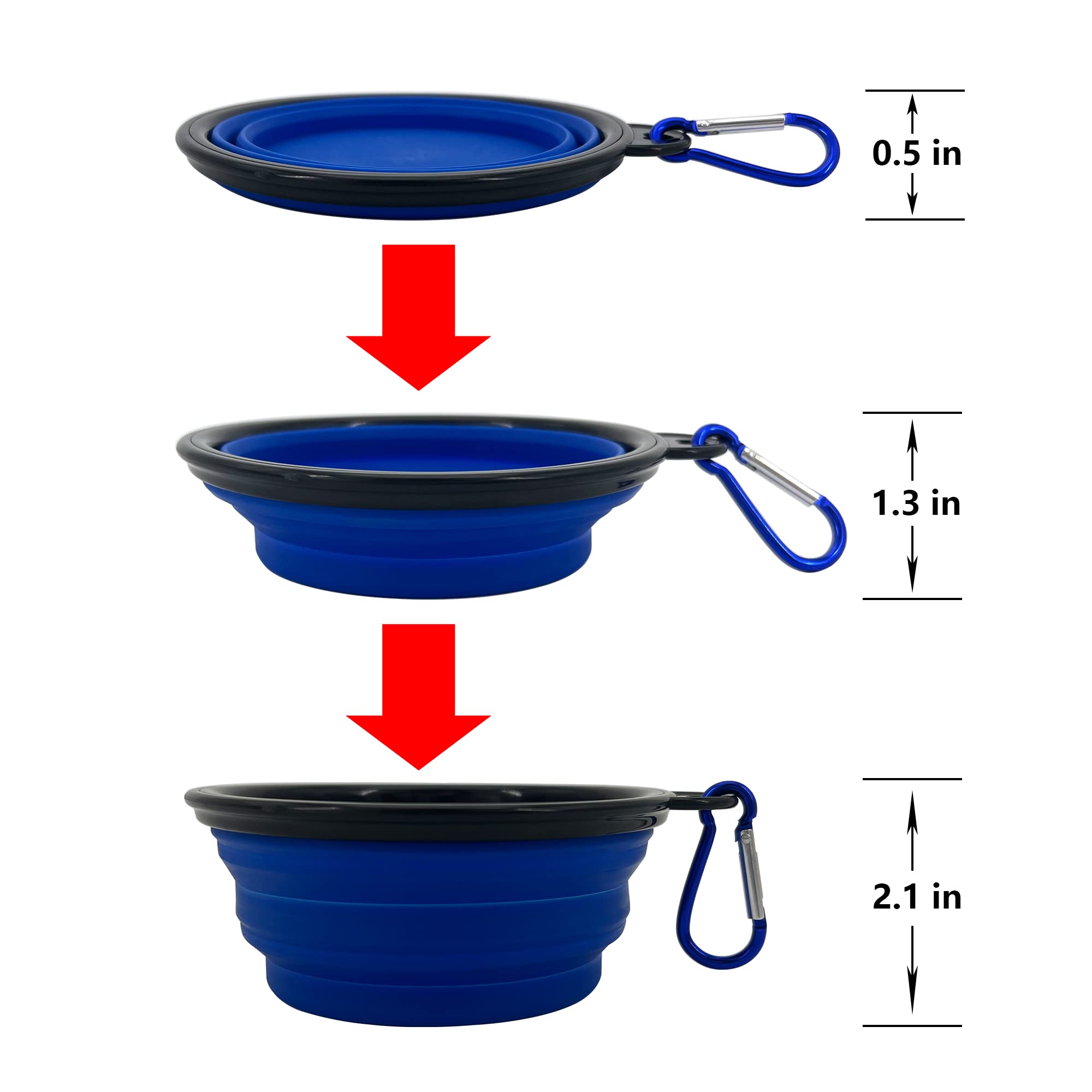STKBES collapsible dog bowl shows 5.1-inch width for on-the-go use.
