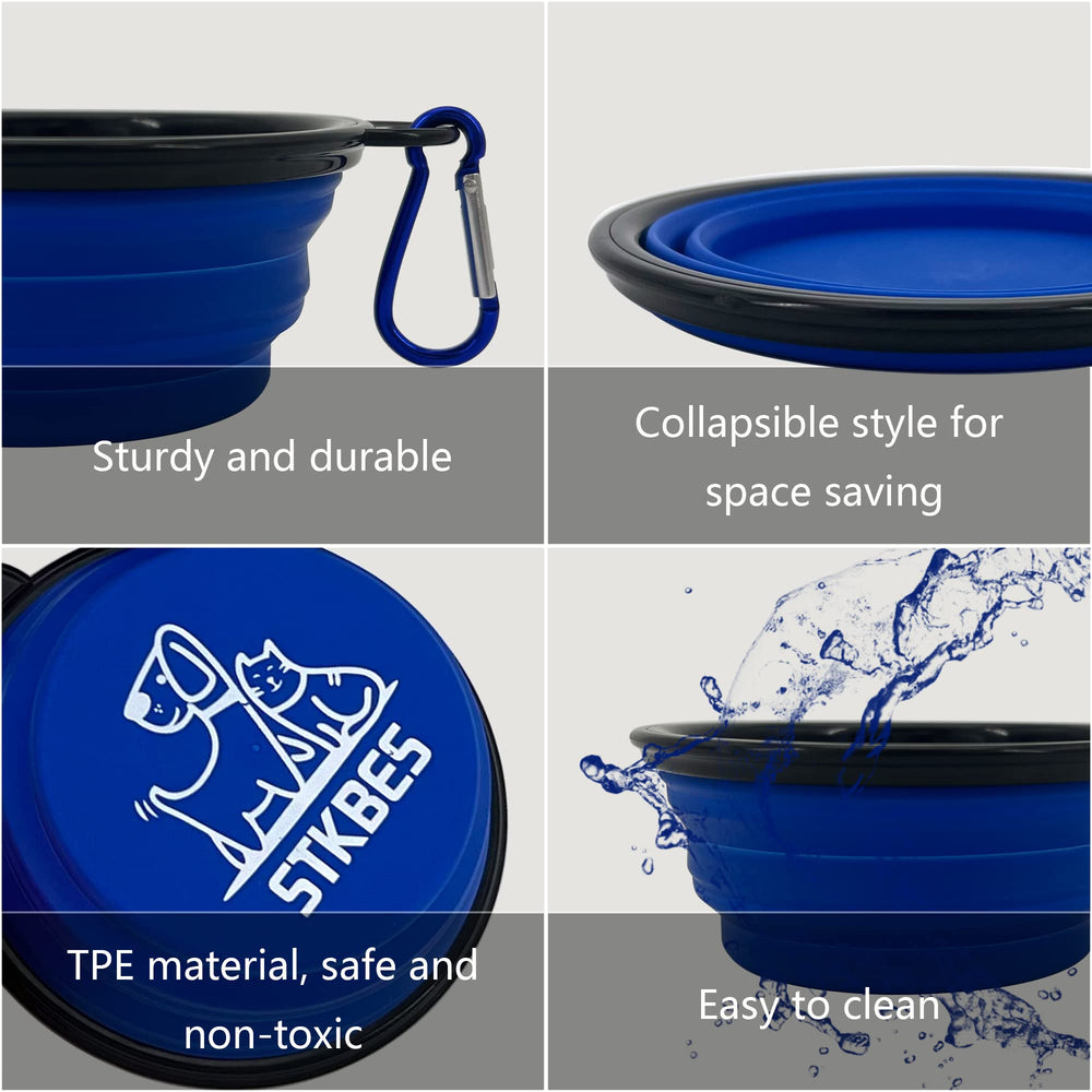 STKBES collapsible dog bowl with belt buckle attachment for outdoor adventures.