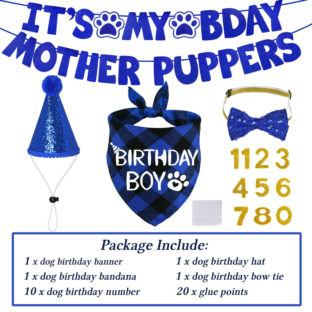 STMK dog birthday bandana in blue plaid for stylish birthday moments.