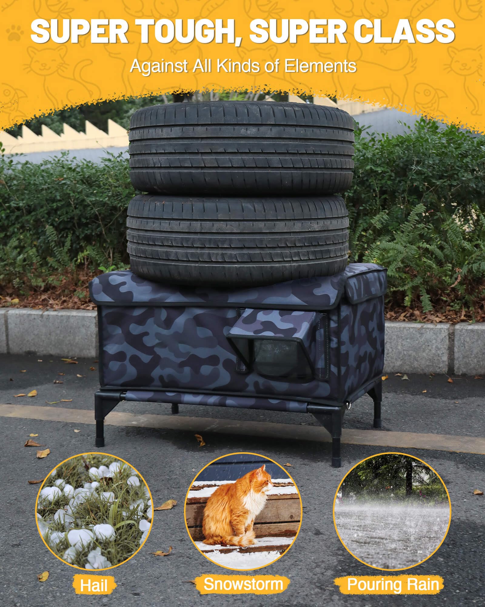 Stohot Premium Heated Cat House elevated base keeps pets dry and off cold ground
