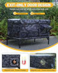 Stohot Premium Heated Cat House escape-door detail demonstrates quick escape from predators
