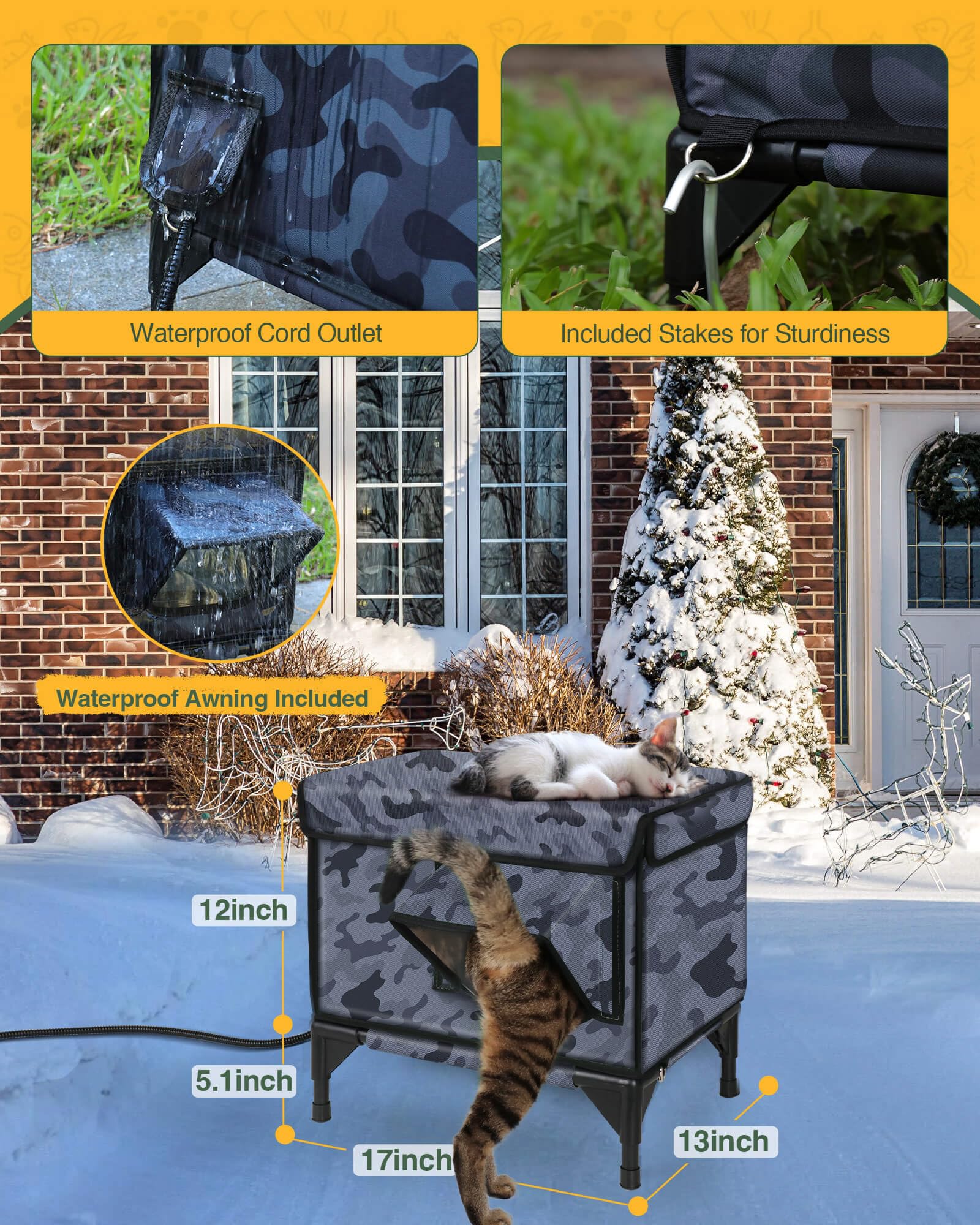 Stohot Premium Heated Cat House heated bed provides cozy warmth