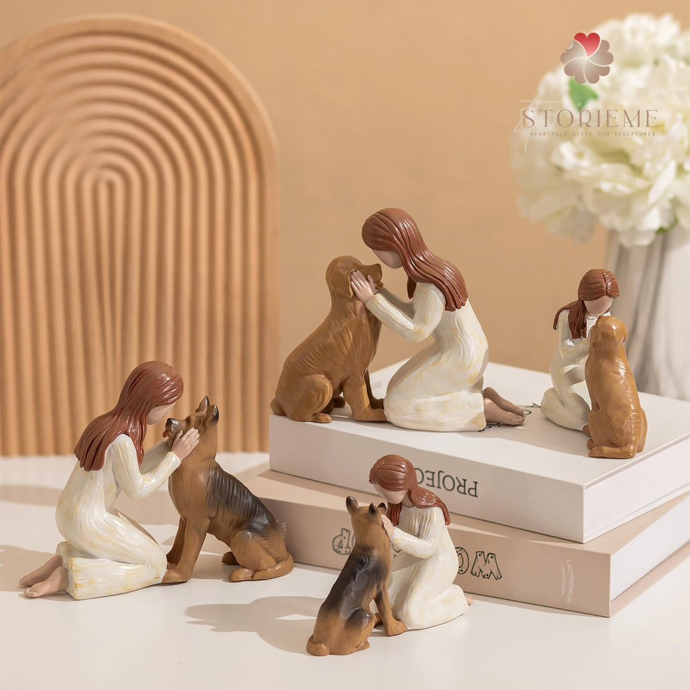 Storieme German Shepherd figurine mantel display as a keepsake centerpiece.