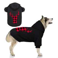 Stpiatue dog hoodie buffalo plaid reindeer design keeps your pup warm and stylish.