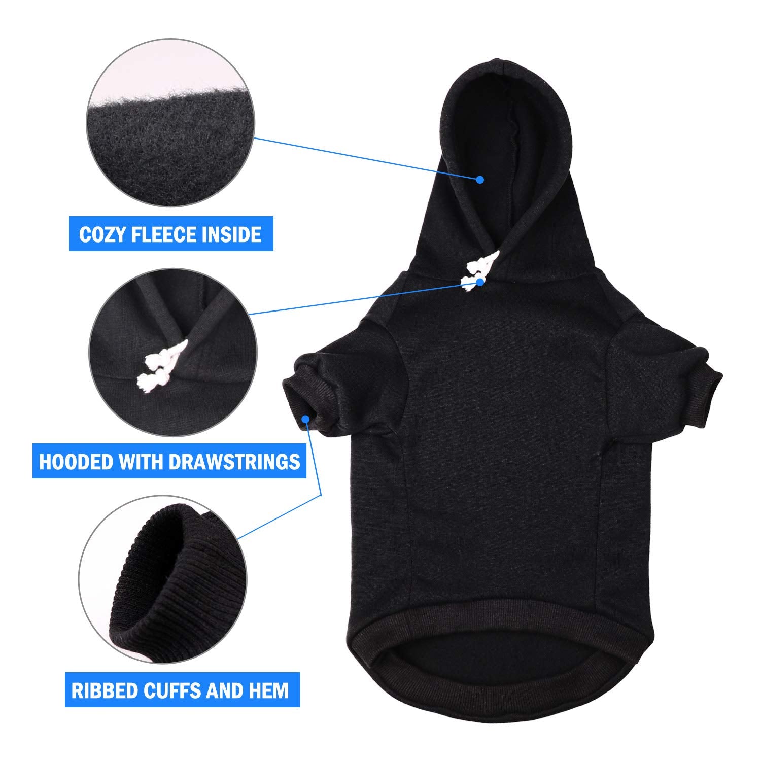 Stpiatue dog hoodie rib knit cuffs prevent cold drafts