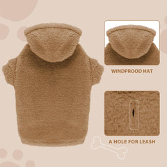 Stpiatue dog hoodie with stretch cuffs keeps cold out without restricting motion.