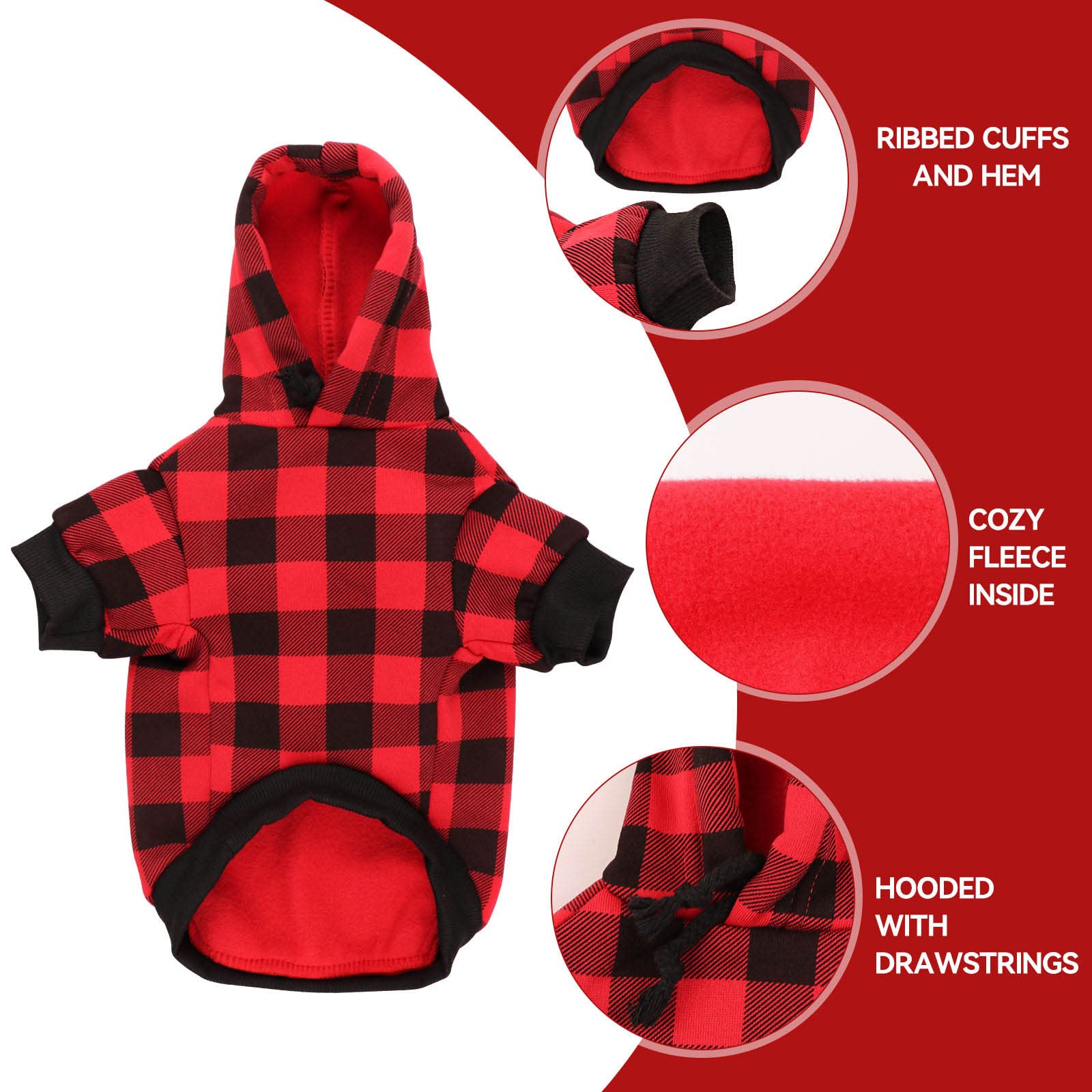 Stpiatue dog hoodie brushed fleece interior provides plush warmth