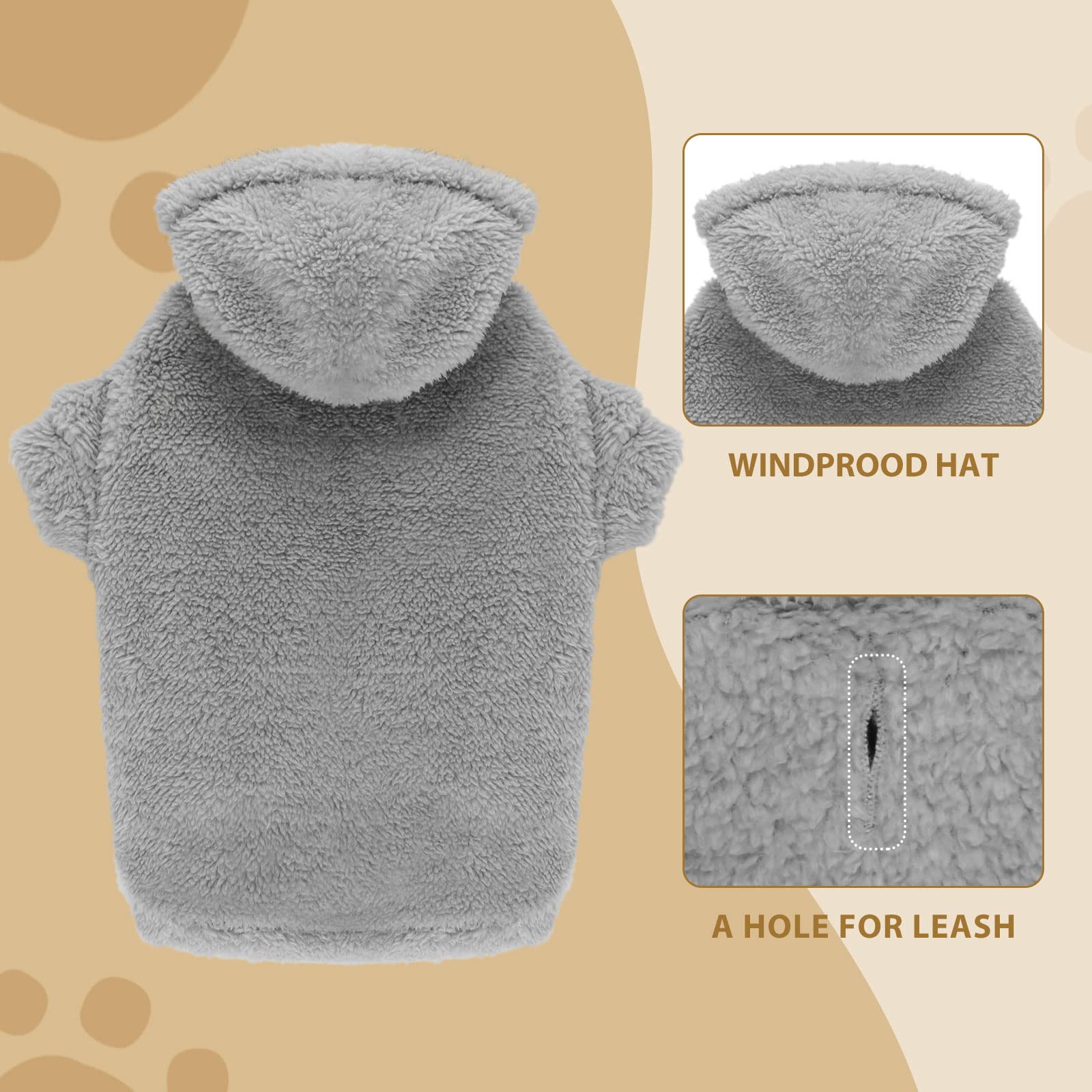 Stpiatue fuzzy dog sweater grey XL closeup fleece texture