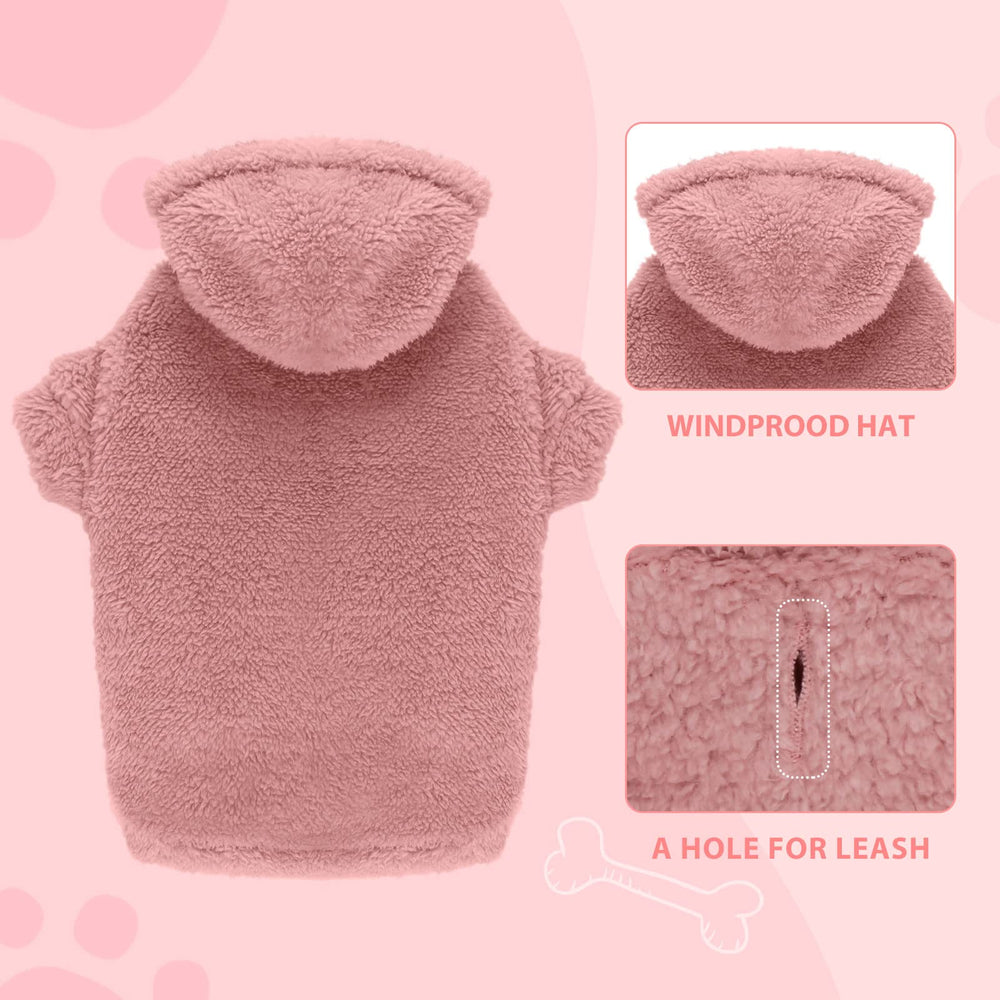 Stpiatue pink XL dog hoodie sleeve closeup shows stretchy cuffs and fit.