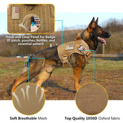 Stpiatue tactical dog harness vest close-up of heavy-load points and sturdy buckles.