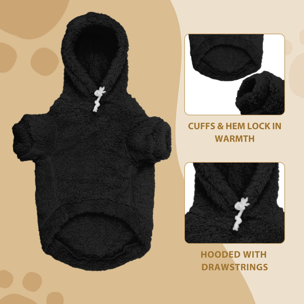 Stpiatue XL dog wearing sweater front view shows secure stretchy cuffs.