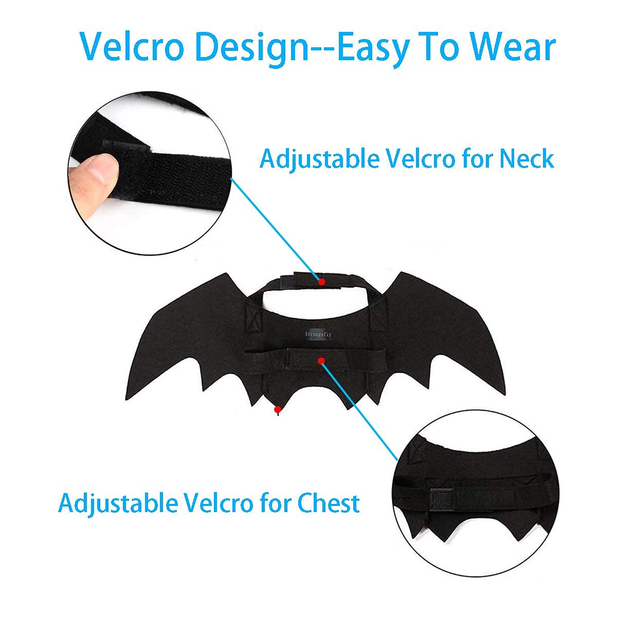 Strangefly bat wings pet costume closeup-detail highlights lightweight build and playful design