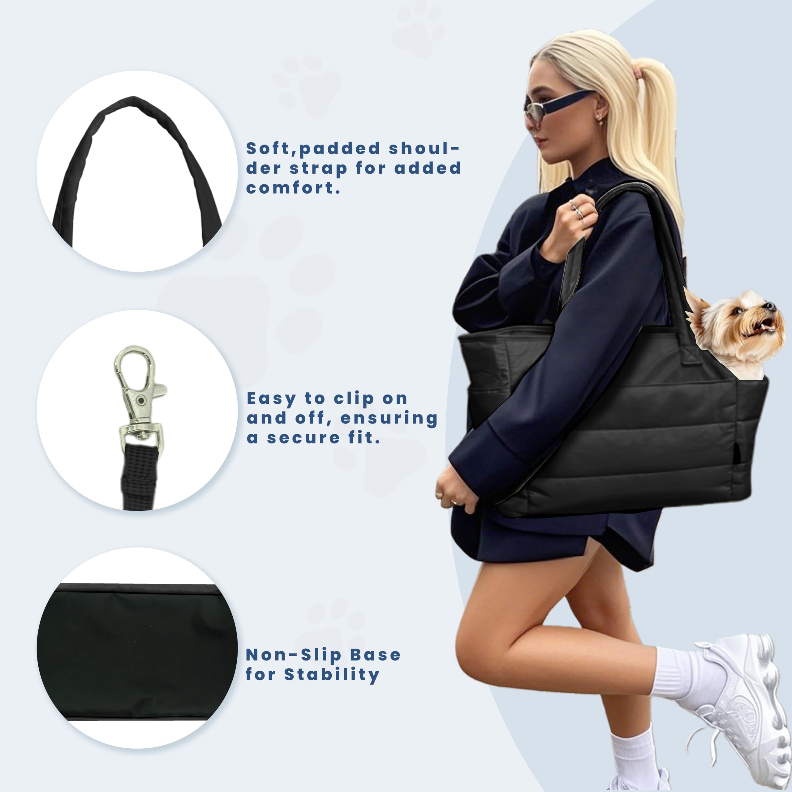 STRAODTIC small dog purse carrier side pocket holds water cup and bags.