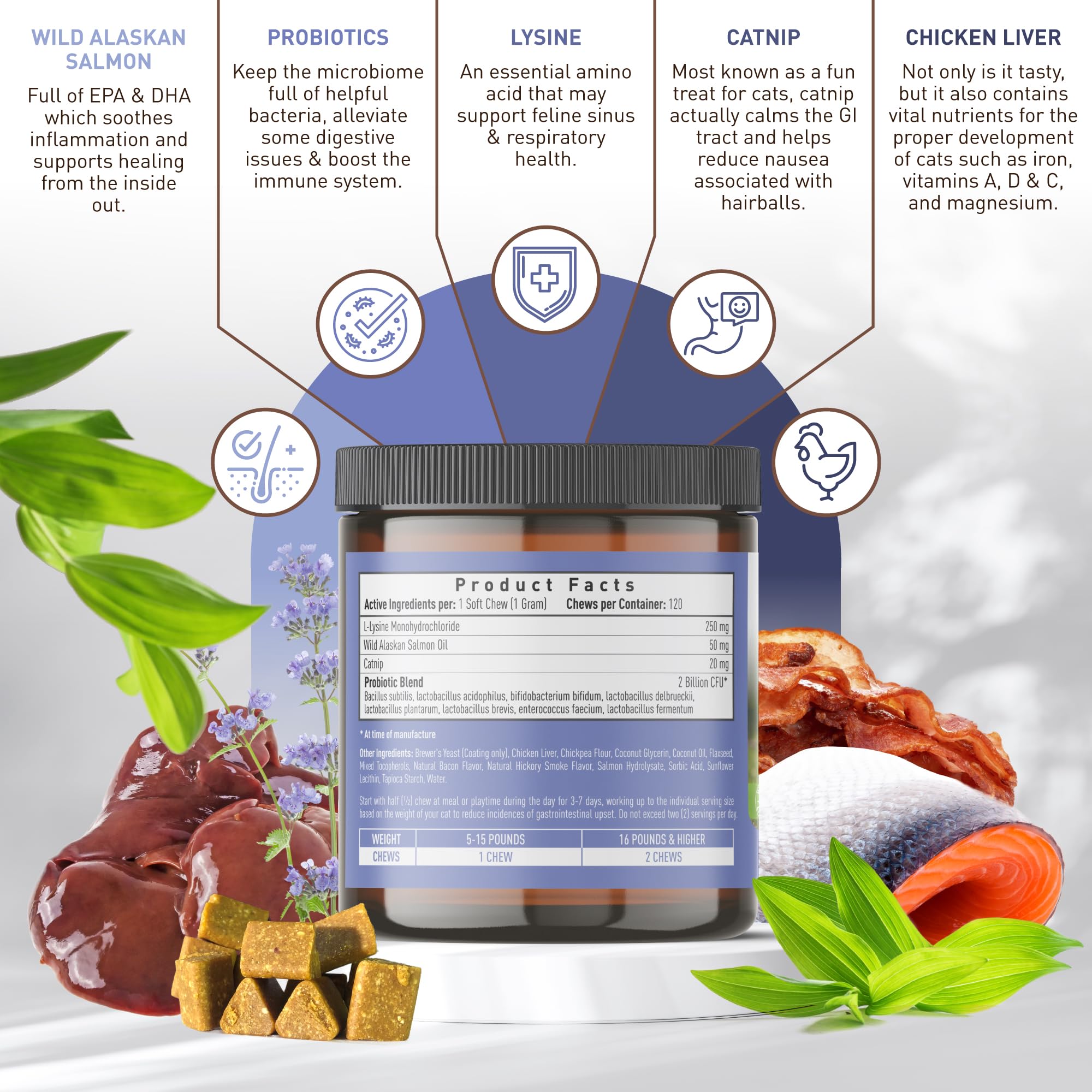 Strawfield Pets Super Chews probiotics bubble image emphasizes gut health by probiotic strains.