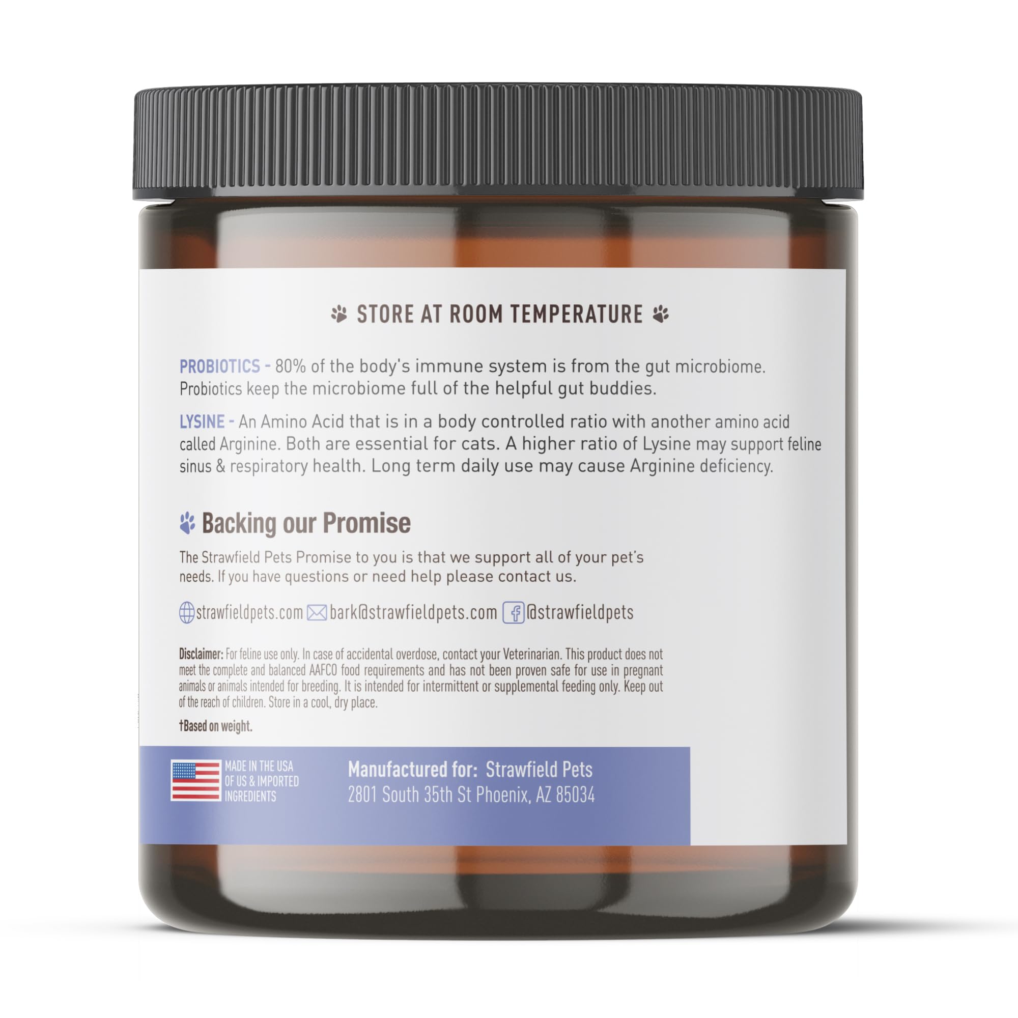 Strawfield Pets Super Chews USA facility label signals safety and quality.