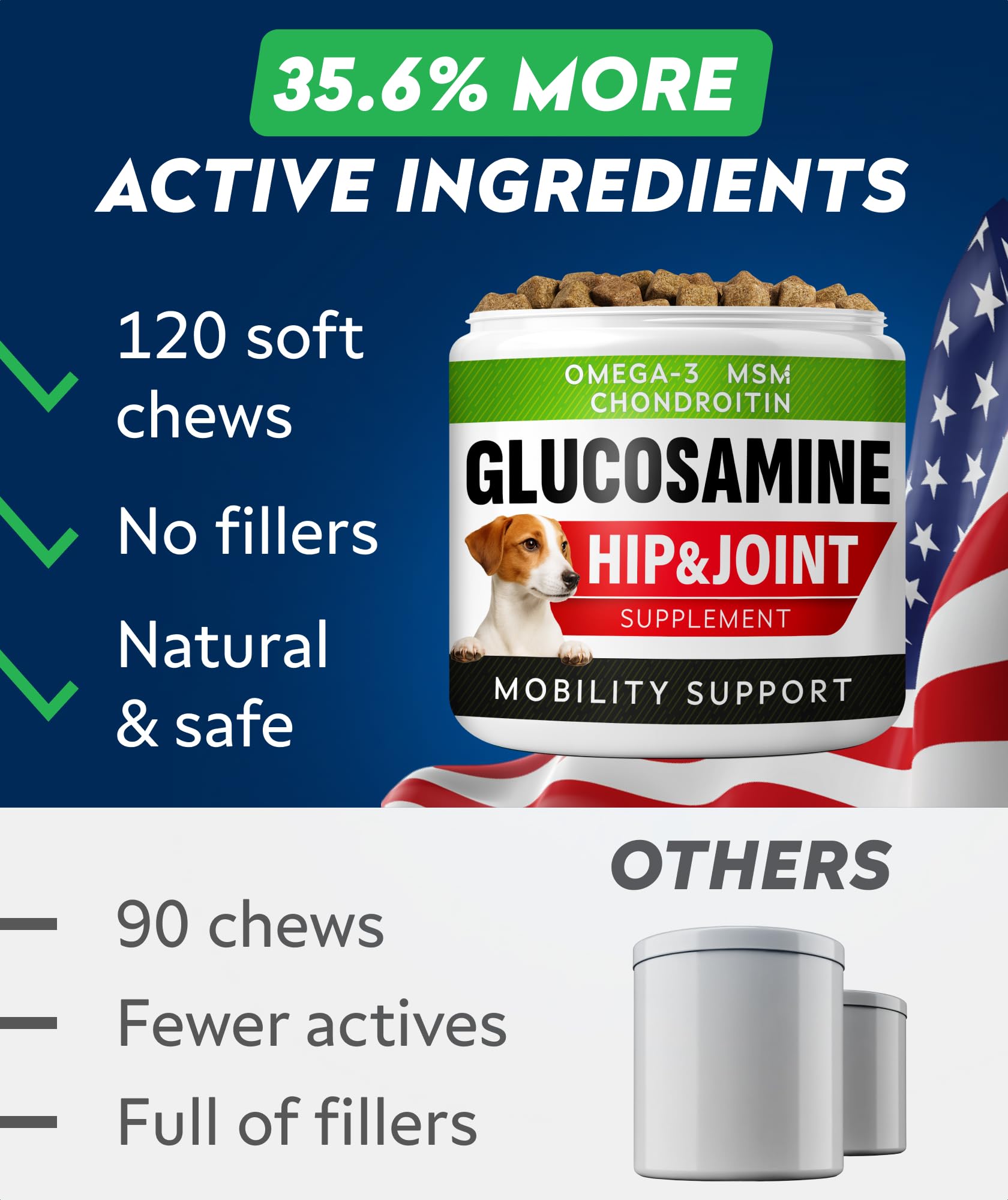STRELLALAB glucosamine-chondroitin-msm dog chews offer nutritional joint care.