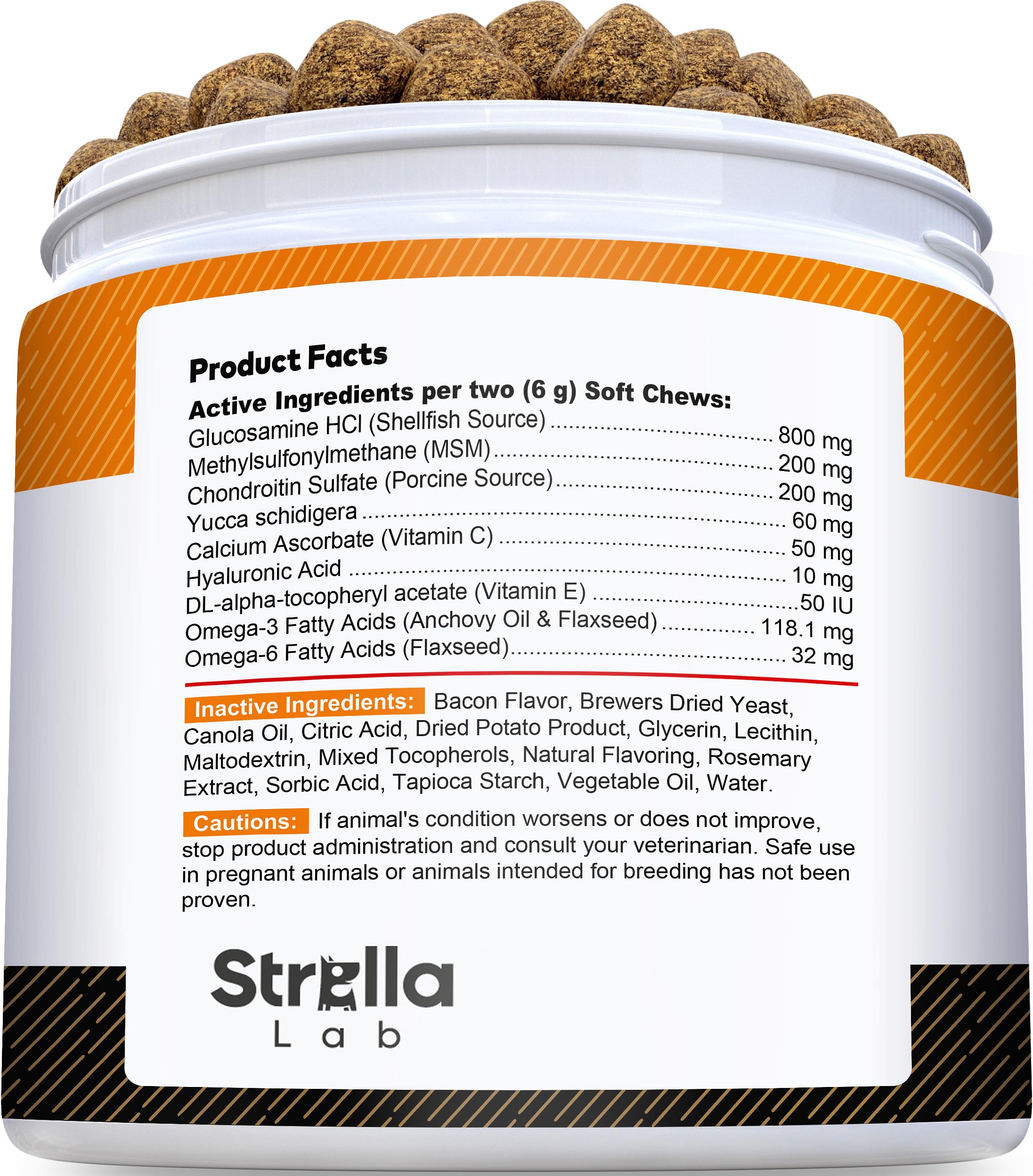 STRELLALAB bacon-flavor packaging: USA-made quality