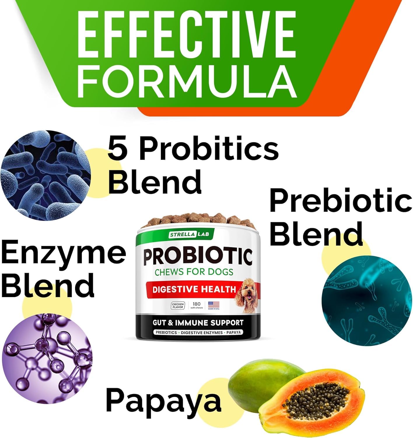 STRELLALAB dog probiotics chews USA made quality and trusted ingredients