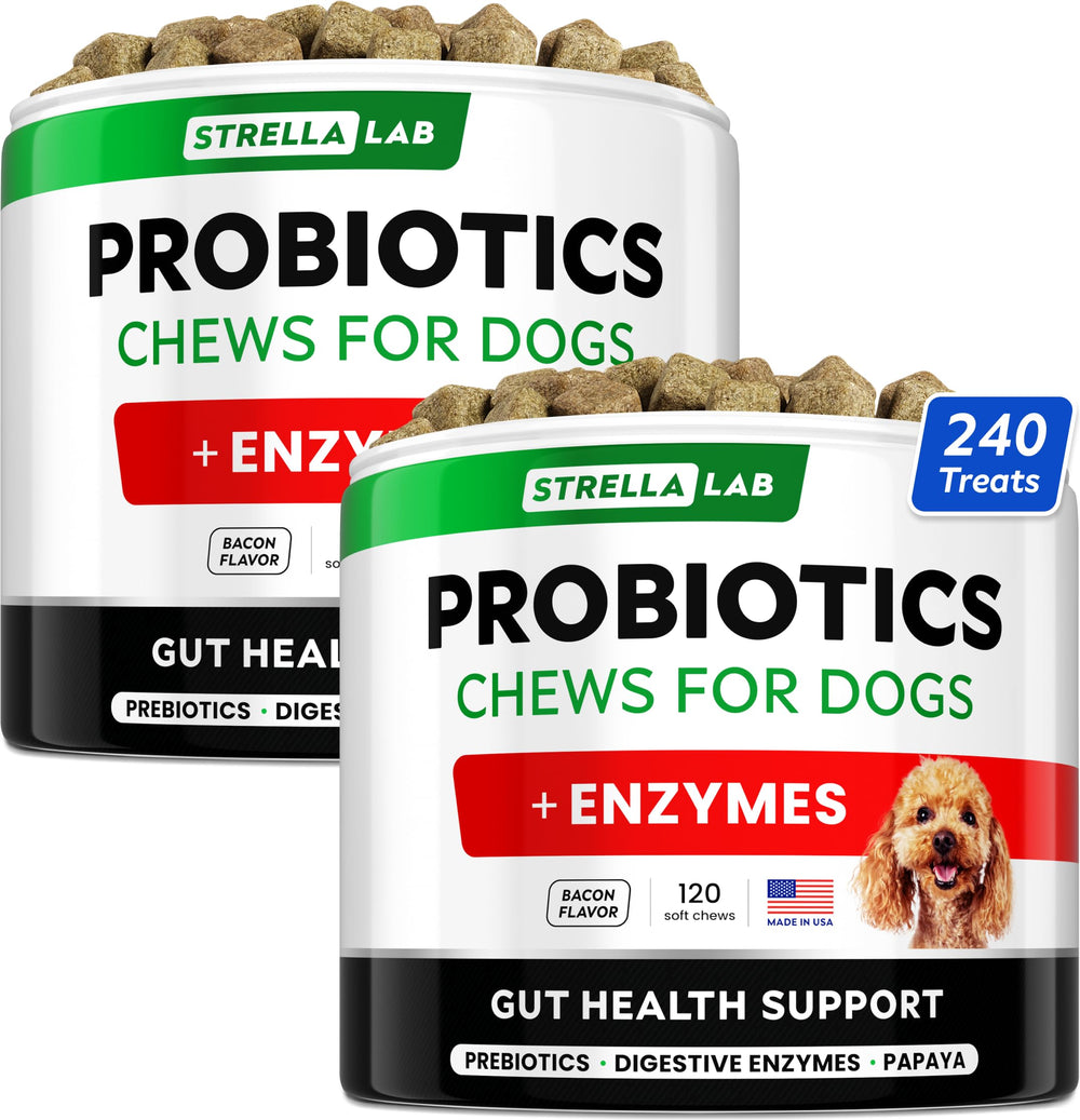 StrellaLab Dog Probiotics Treats pack hero image showing two jars for value