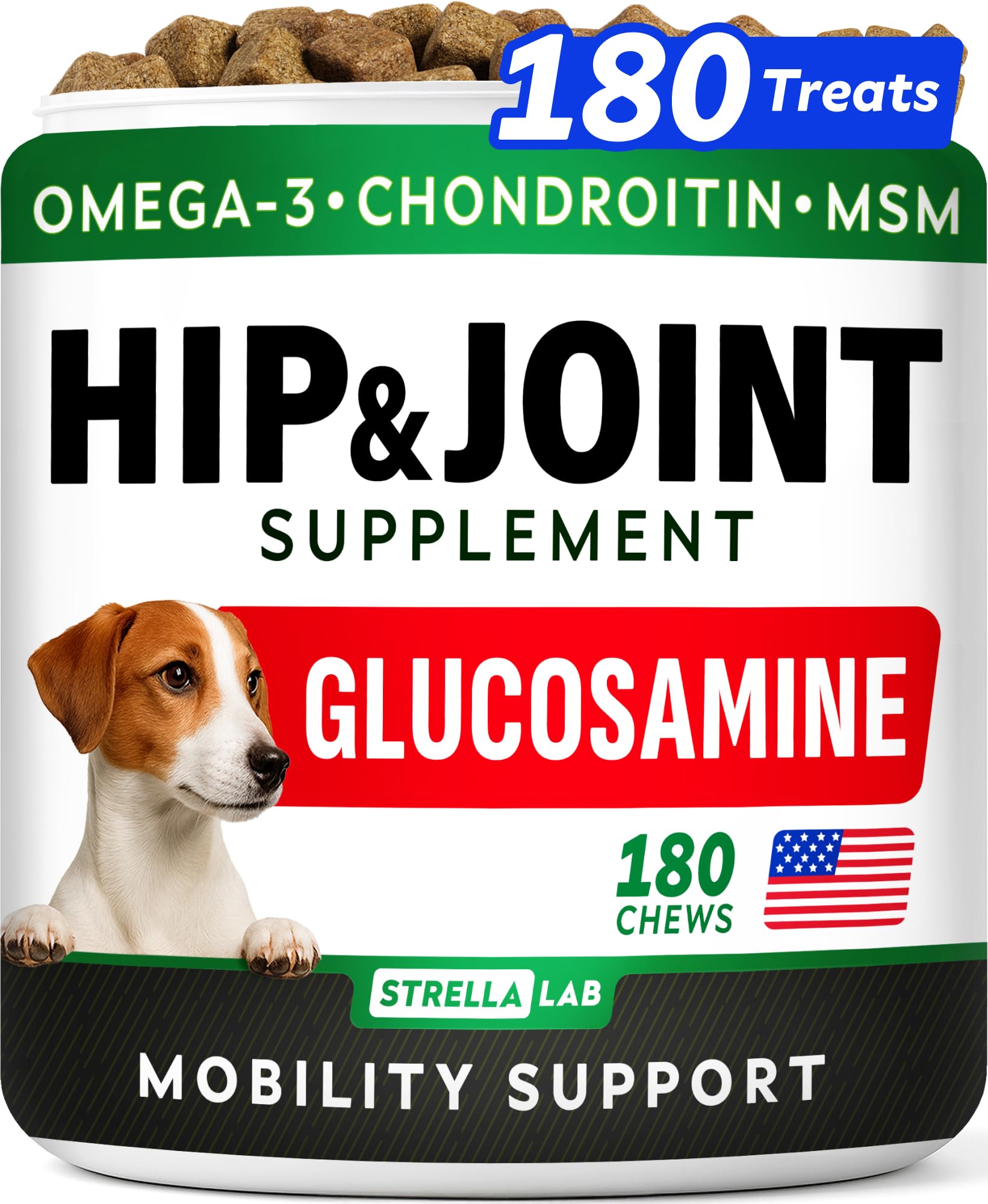 STRELLALAB Glucosamine for Dogs chews in a pack support ongoing mobility.