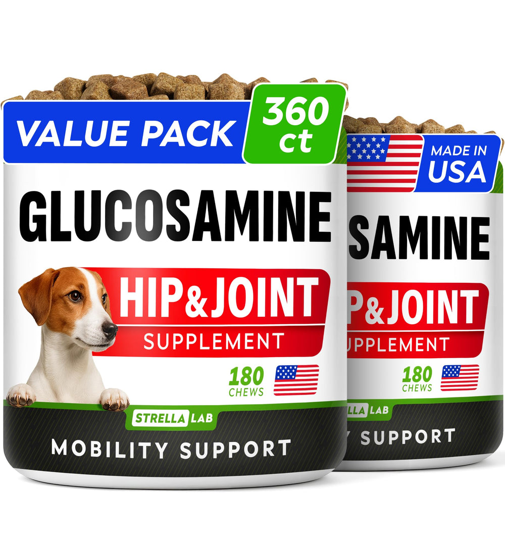 STRELLALAB glucosamine large dogs 360ct bottle supports joint mobility.