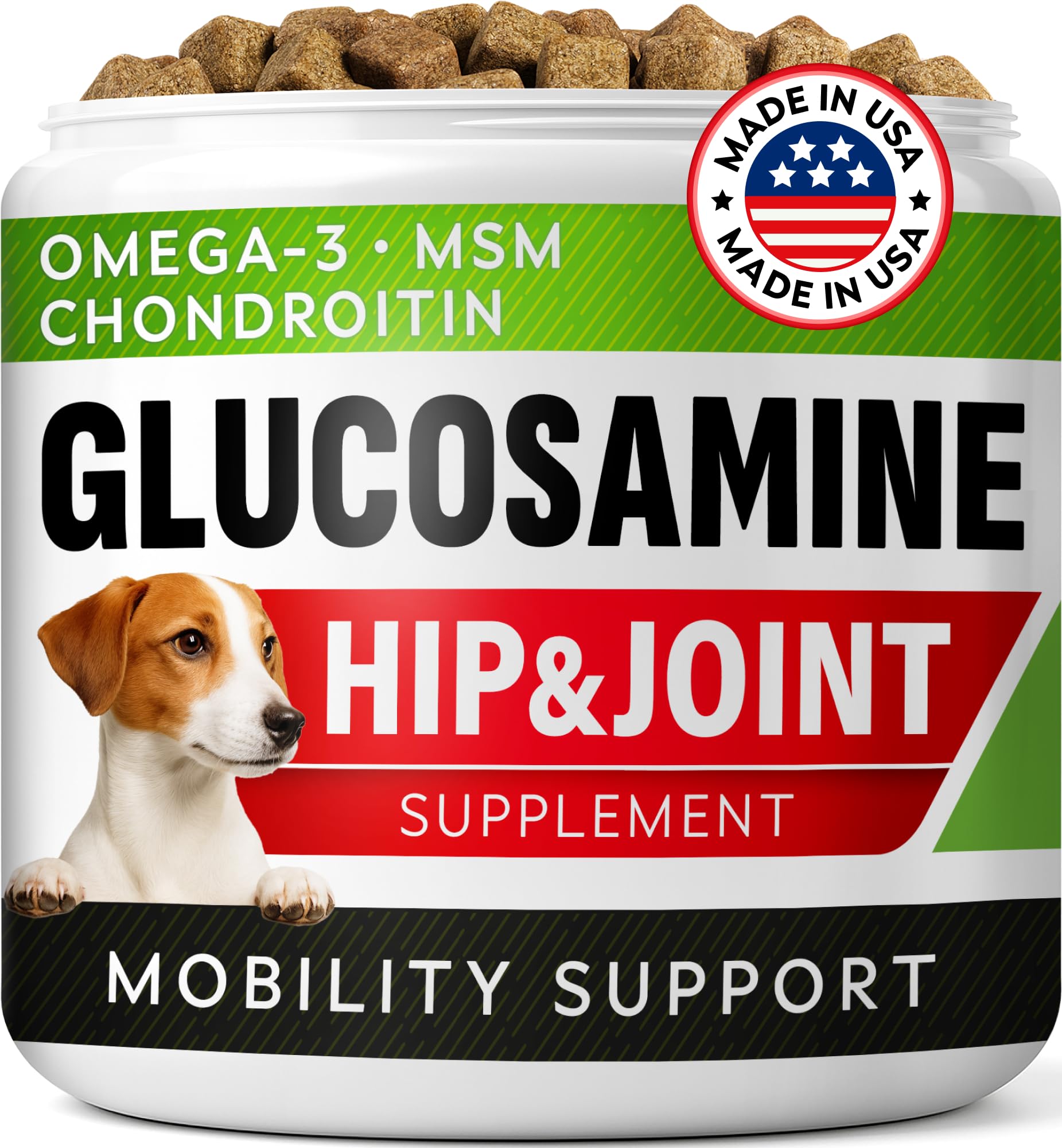 STRELLALAB Glucosamine Treats for Dogs bottle-front highlights chicken flavor for daily joint support.