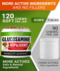 STRELLALAB Glucosamine Treats for Dogs omega-3 infusion highlights dietary fats for joints.