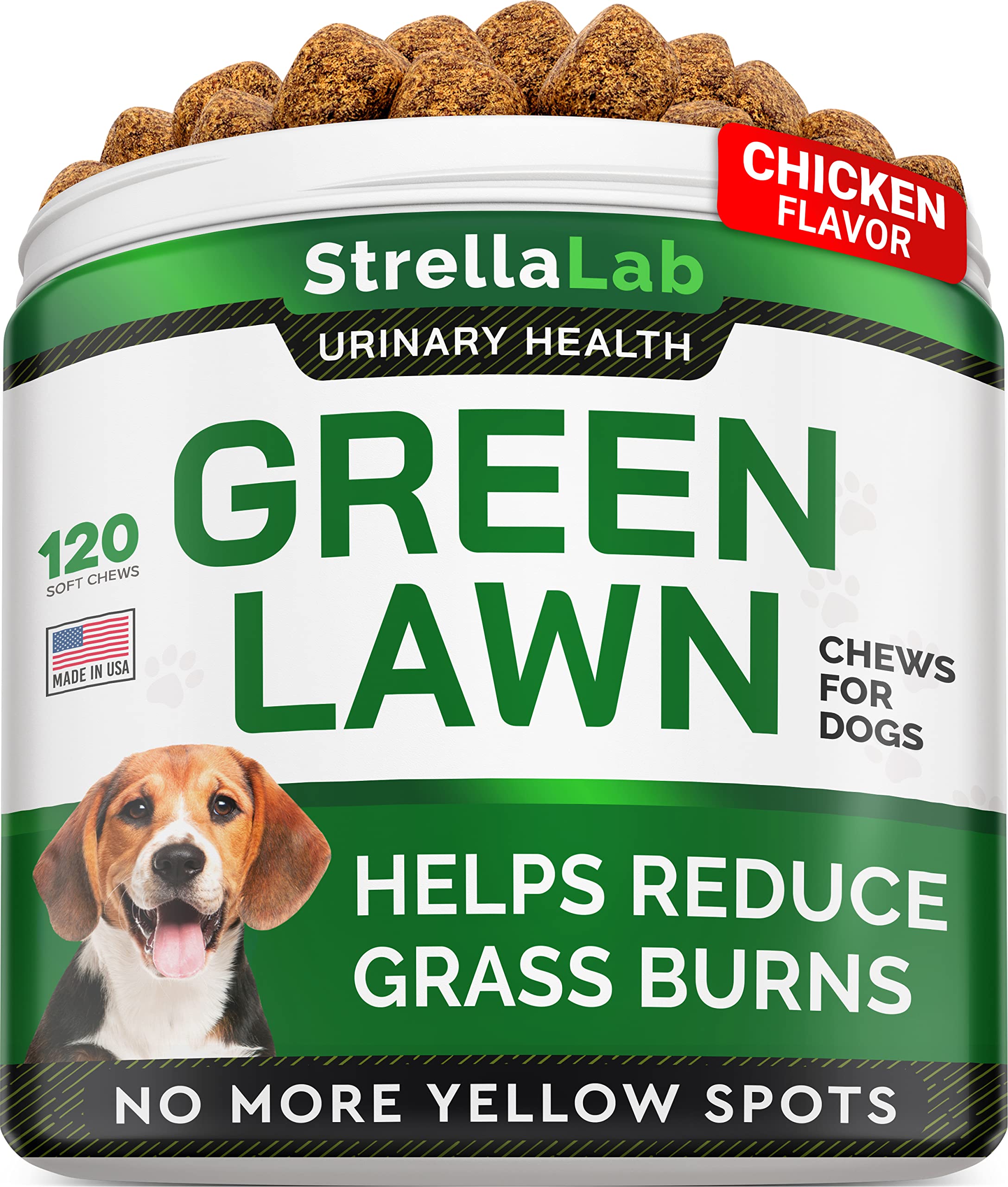 STRELLALAB grass burn spot chews bottle for easy lawn protection.