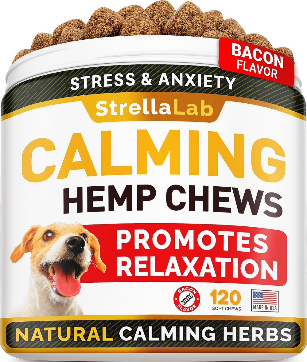 STRELLALAB hemp calming chews packaging shows USA-made quality