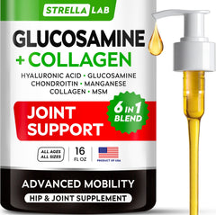 STRELLALAB Liquid Glucosamine bottle supports dog joint mobility.