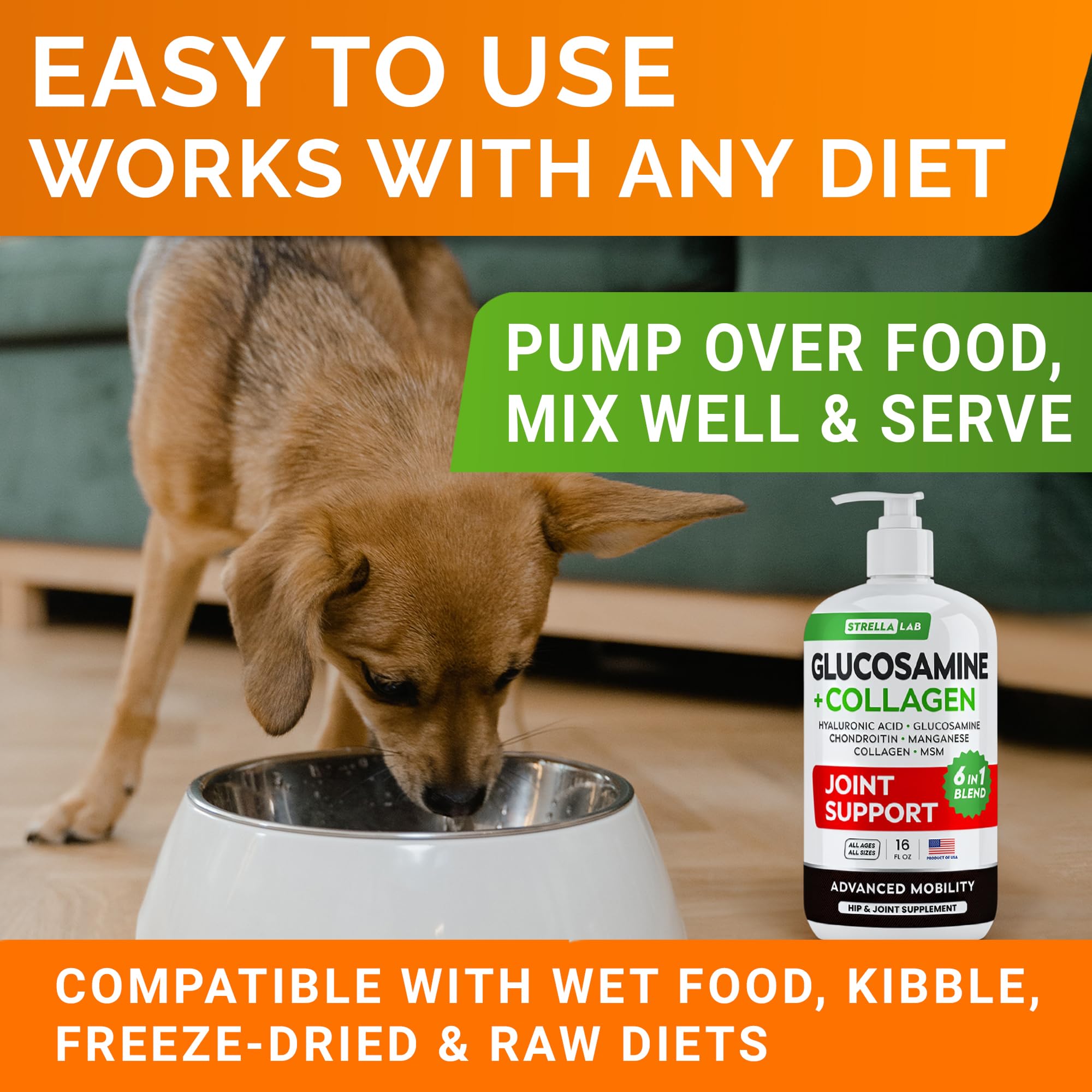STRELLALAB liquid glucosamine for puppies supports early joint health.