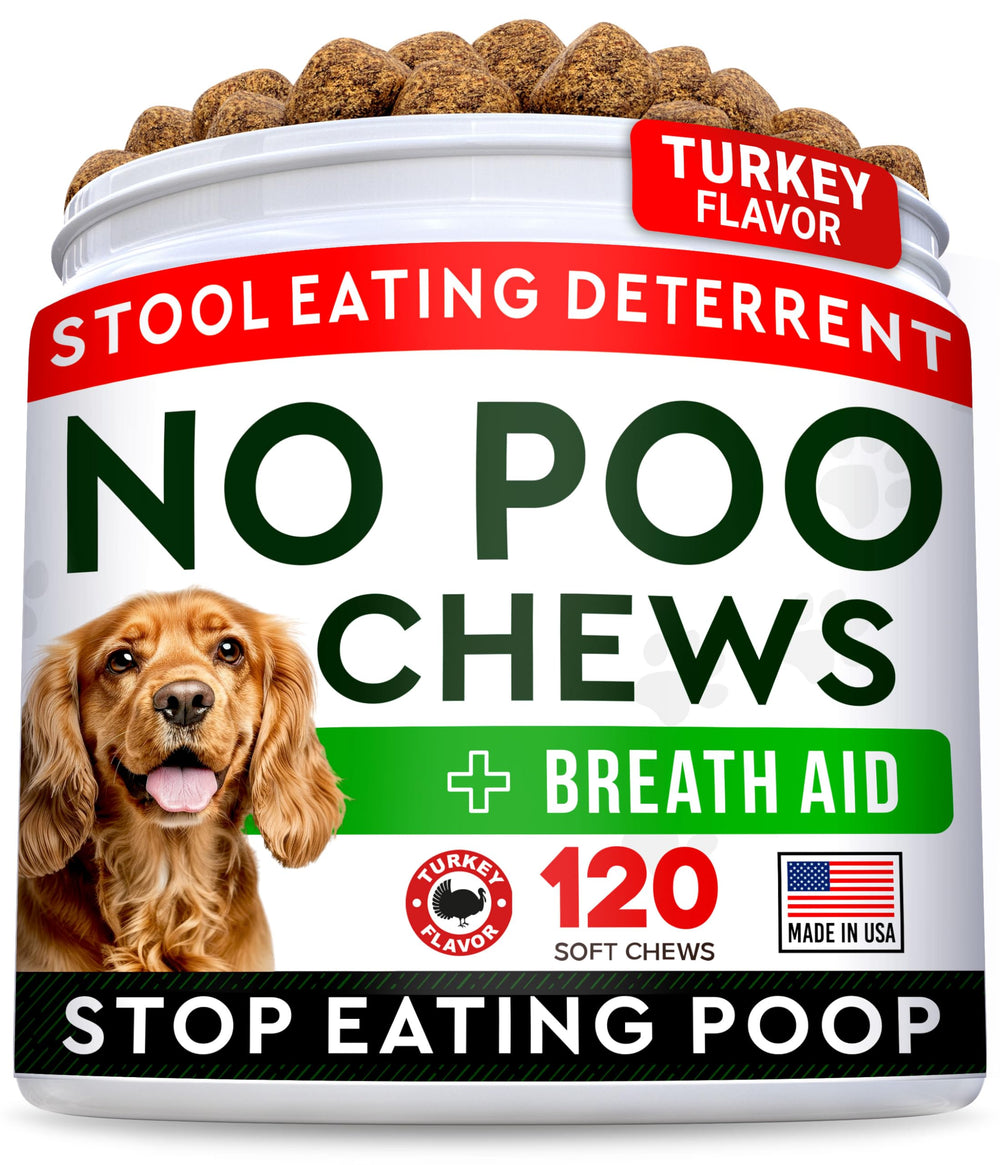 STRELLALAB No Poo Chews, turkey flavor packaging promotes easy daily dosing.