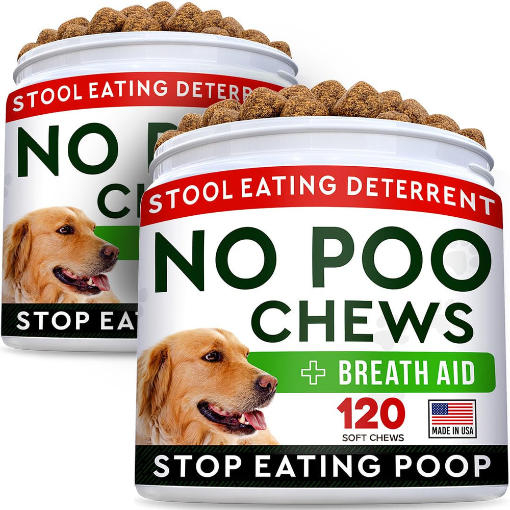 STRELLALAB No Poo Treats bottle closeup highlights digestive support and probiotic benefits.