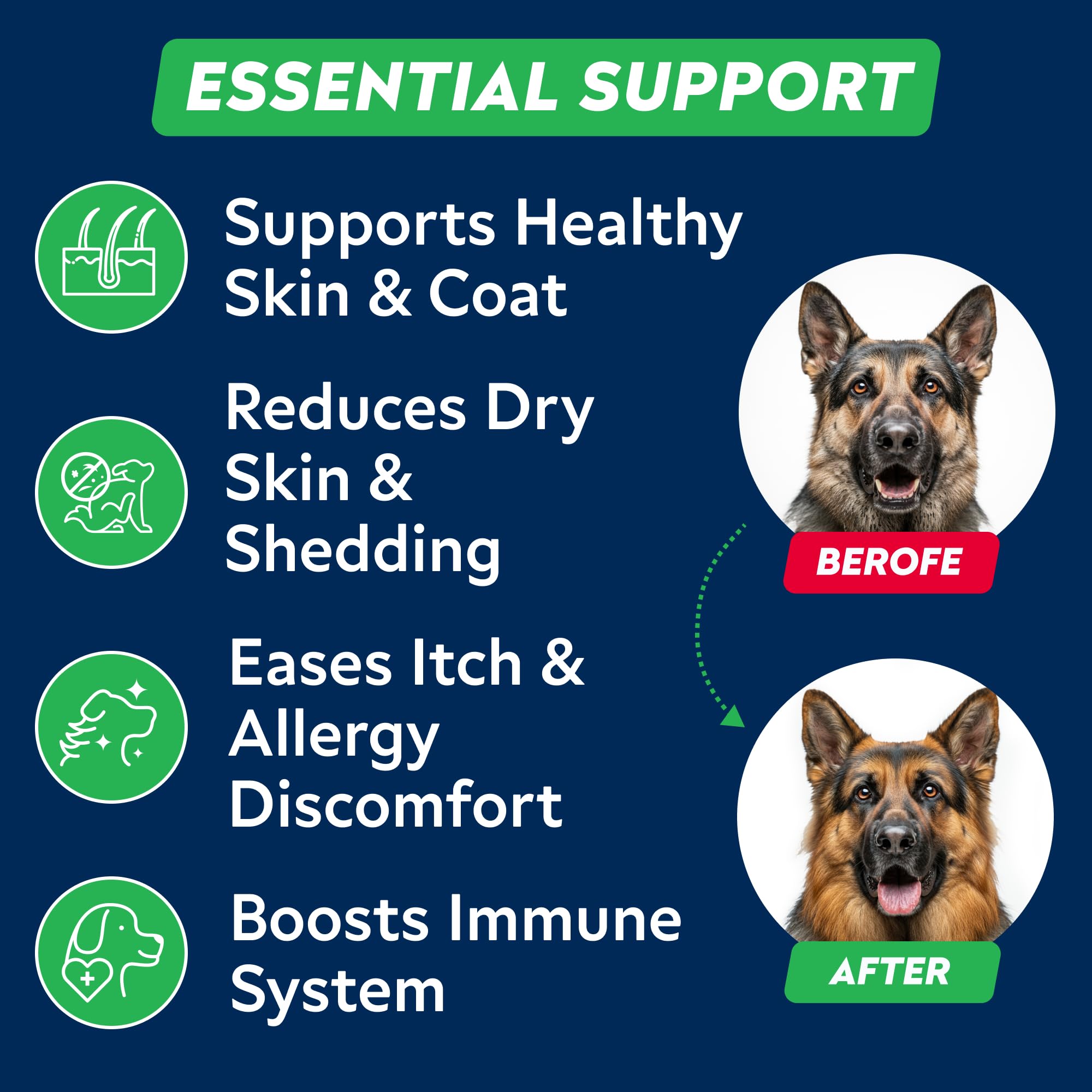 STRELLALAB Omega 3 dog chews bottle close-up highlights premium salmon oil benefits.